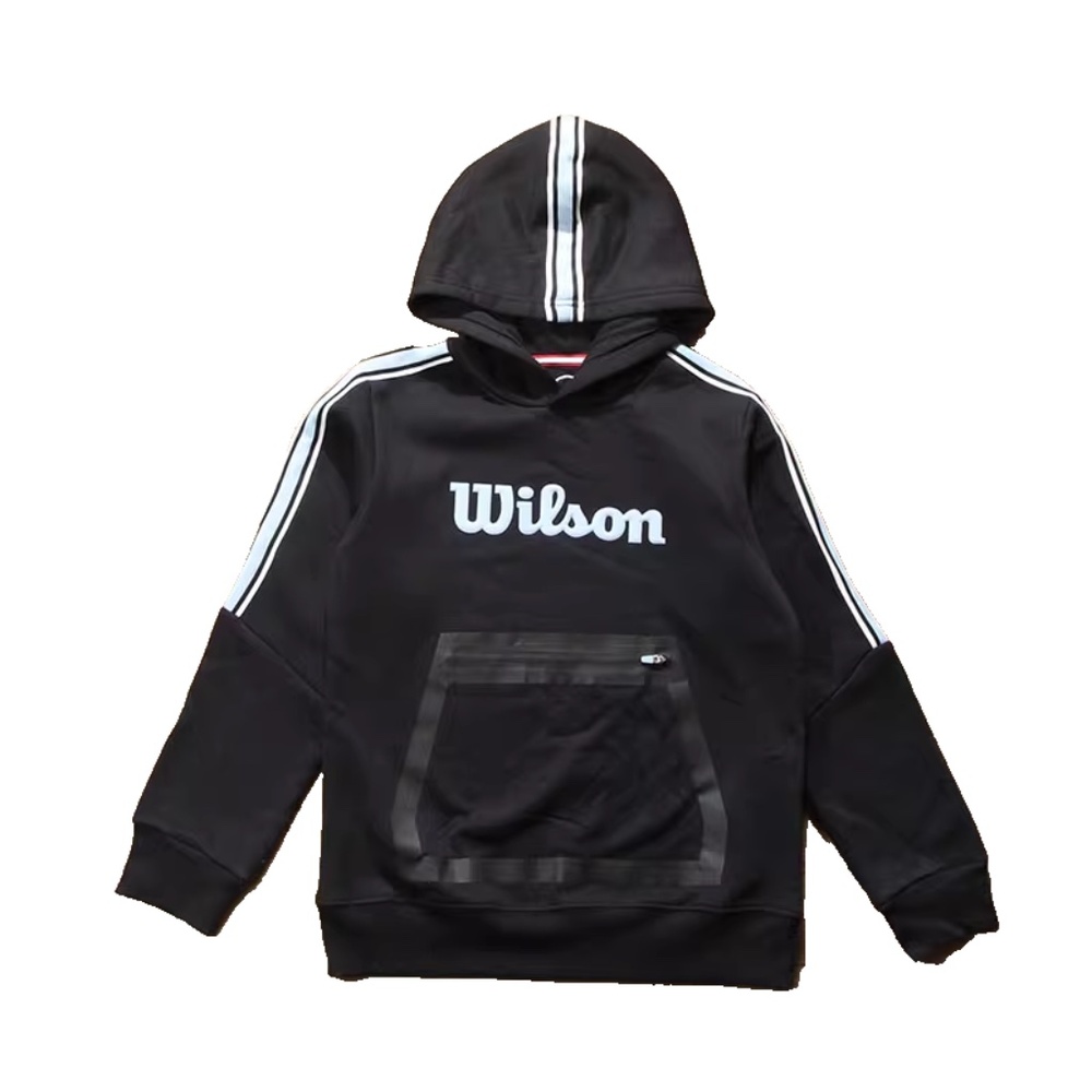 Wilson Kids' Classic Logo Striped Taping Fleece Hoodie Color black Large